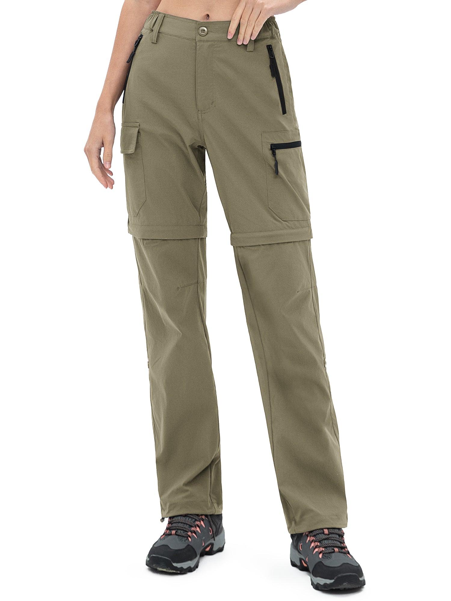 Wespornow Womens Quick Dry Zip Off Convertible Hiking Pants with 5 Pockets Camping Travel Safari Khaki M